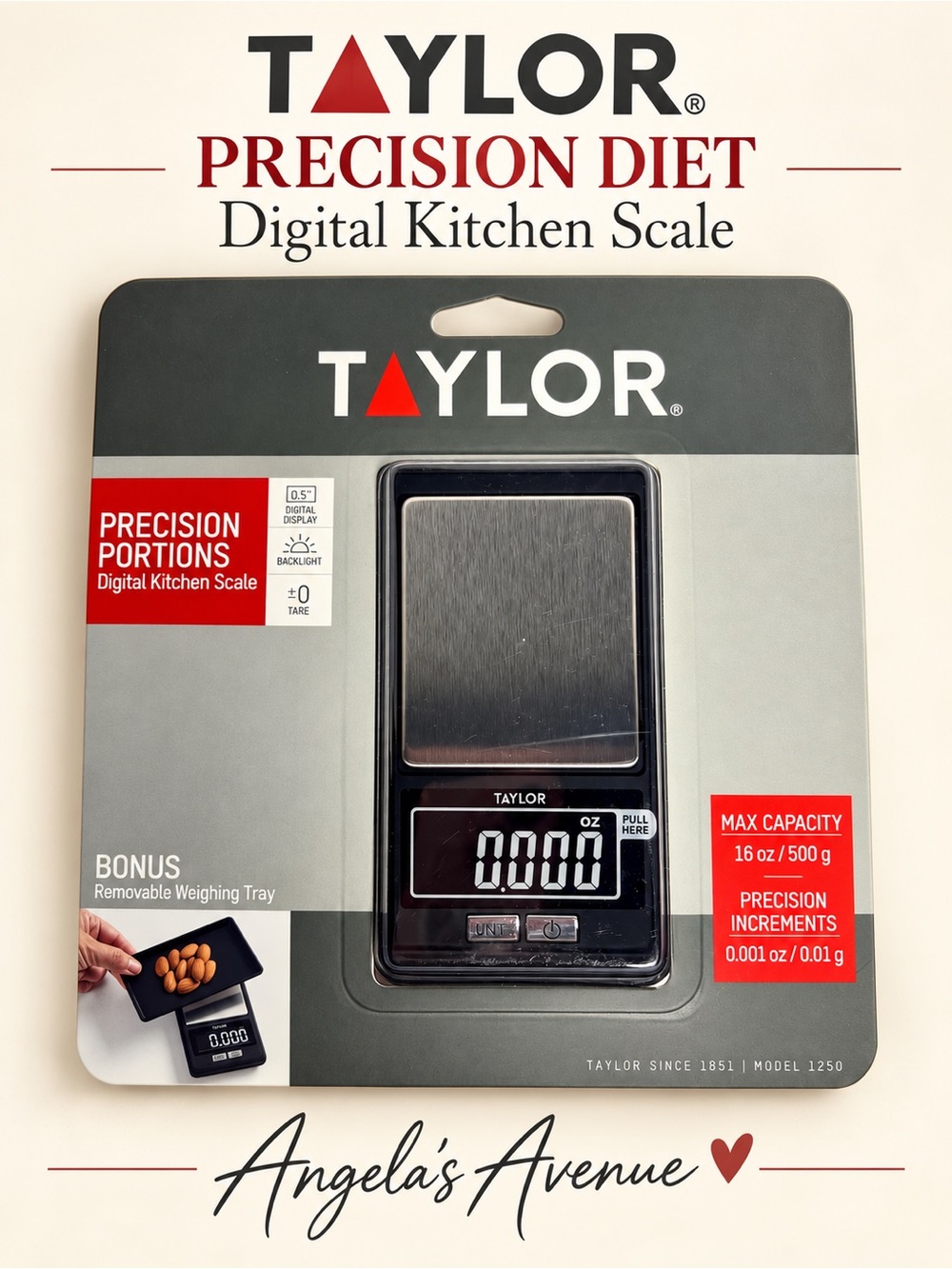 TAYLOR® PRECISION DIET
Digital Kitchen Scale 16oz/500g with Bonus Tray NEW